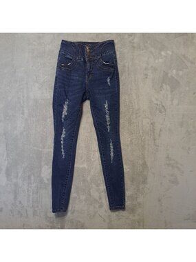 Wax Jean Butt I Love You Size 1 Skinny Jeans Blue Dark Wash Distressed Denim